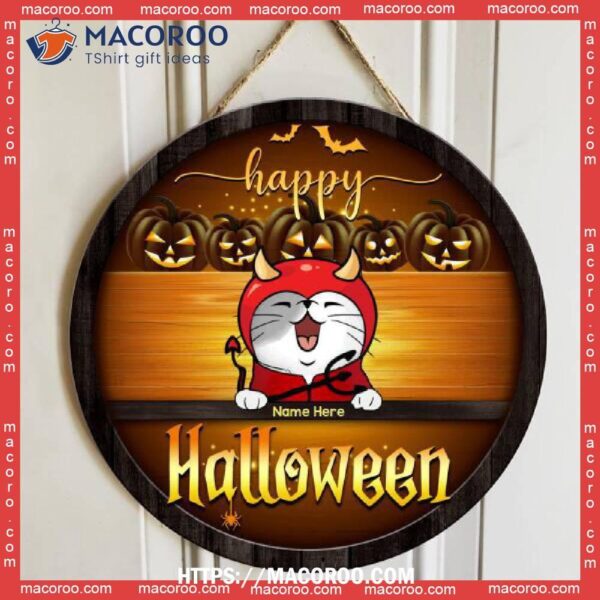 Happy Halloween, Golden Background, Personalized Cat Halloween Wooden Signs, Small Halloween Gifts