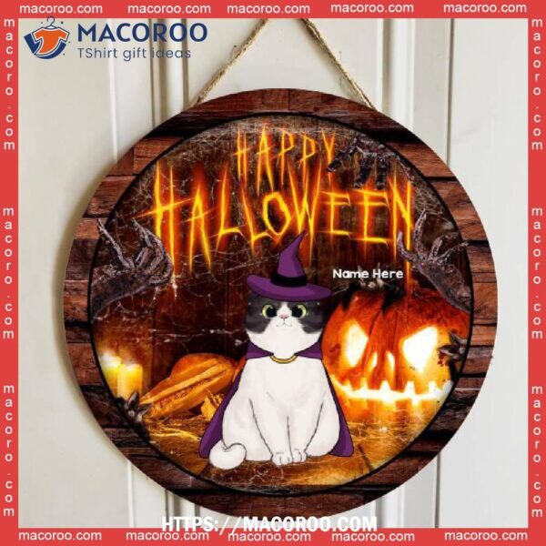 Happy Halloween, Jack-o’-lantern, Personalized Cat Halloween Wooden Signs, Skeleton Christmas Decoration