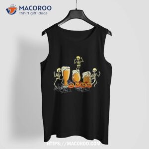 happy halloween party funny skeleton skull drinking beer shirt skull pumpkin tank top