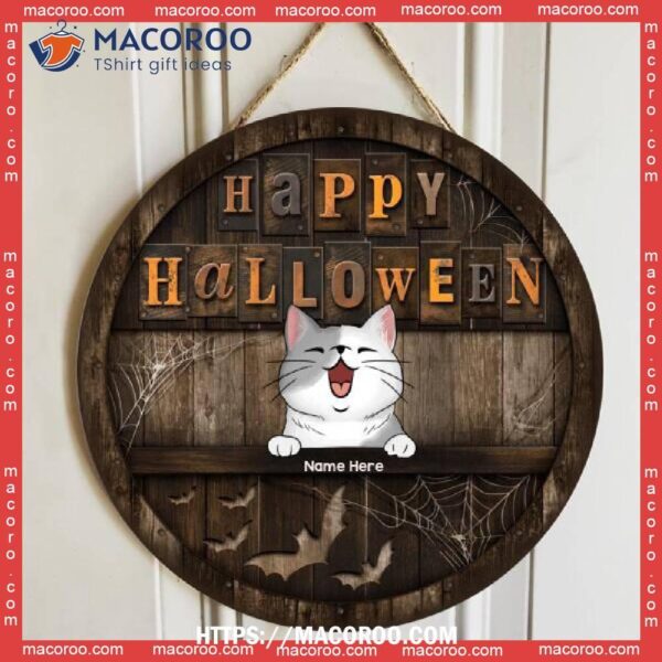 Happy Halloween, Wooden, Personalized Cat Halloween Wooden Signs, Halloween Birthday Gifts