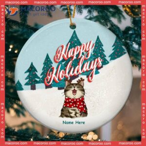 Happy Holidays, Personalized Cat Christmas Ornament, Cats In Snow