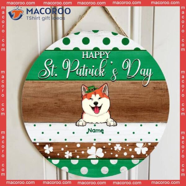 Happy St. Patrick’s Day, Polka Dot & Shamrock, Personalized Dog Cat Wooden Signs, Front Door Decor, Gifts For Pet Lovers