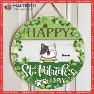 Happy St. Patrick’s Day, Shamrock Background, Personalized Cat Breeds Wooden Signs, Lovers Gifts, Holiday Home Decor