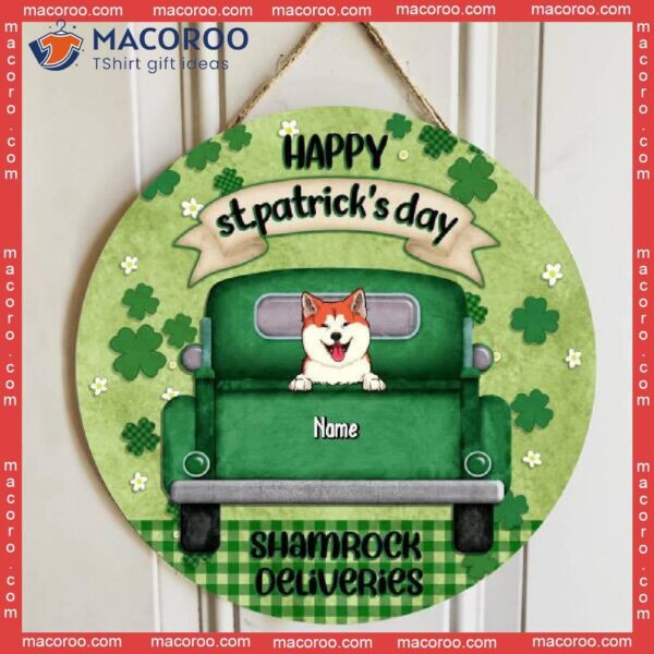 Happy St. Patrick’s Day Shamrock Deliveries, Green Door Hanger, Personalized Dog Breeds Wooden Signs, Lovers Gifts