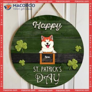 Happy St. Patrick’s Day, Shamrock Door Hanger, Personalized Dog Breeds Wooden Signs, Front Decor, Lovers Gifts