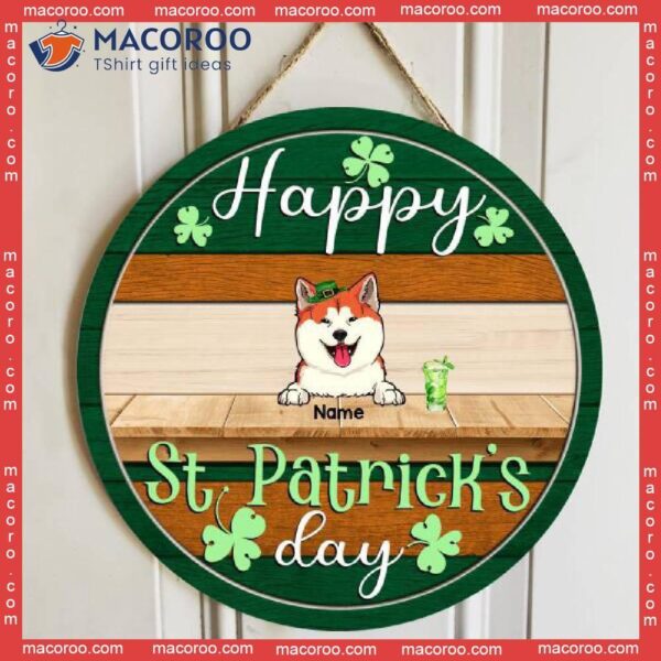 Happy St. Patrick’s Day, Shamrock Door Hanger, Personalized Dog & Cat Wooden Signs, Front Decor, Gifts For Pet Lovers