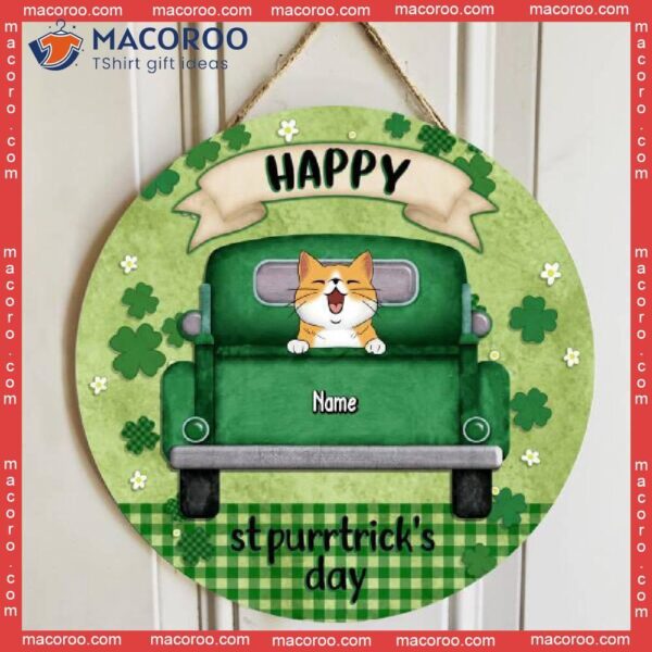 Happy St. Purrtrick’s Day, Green Door Hanger, Personalized Cat Breeds Wooden Signs, Lovers Gifts, Front Decor