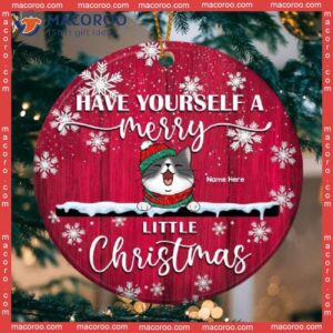 Have Yourself A Merry Little Christmas, Personalized Cat Christmas Ornament, Red Wooden