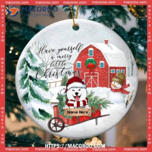 Have Yourself A Merry Little Xmas Circle Ceramic Ornament, Paw Print Ornament