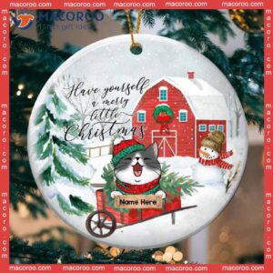 Have Yourself A Merry Little Xmas Circle Ceramic Ornament, Personalized Cat Lovers Decorative Christmas Ornament