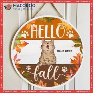 Hello Fall, Autumn Maple Leaves Decoration, Personalized Cat Fall Wooden Signs