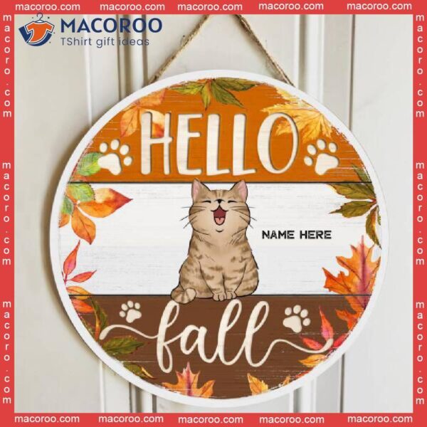 Hello Fall, Autumn Maple Leaves Decoration, Personalized Cat Fall Wooden Signs