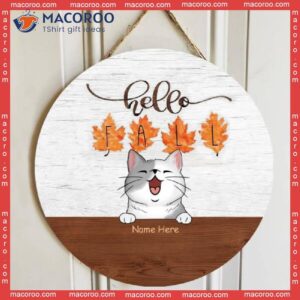 Hello Fall, Letters On Maple Leaves, Personalized Cat Autumn Wooden Signs