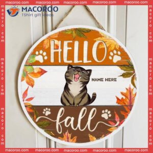 Hello Fall, Maple Leaves Decoration, Personalized Cat Wooden Signs