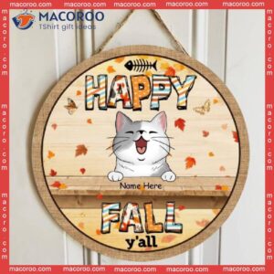 Hello Fall Y’all, Personalized Cat Autumn Season Wooden Signs