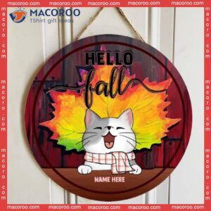 Hello Fall, Yellow Maple Leaves, Personalized Cat Wooden Signs