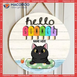 Hello Summer, Cats On Float, Personalized Cat Wooden Signs