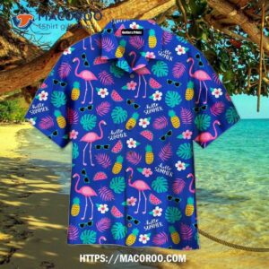 Hello Summer Flamingo Blue Hawaiian Shirts