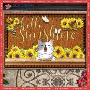 Hello Sunshine Sunflowers And Butterflies Outdoor Door Mat, Personalized Doormat, Gifts For Cat Lovers