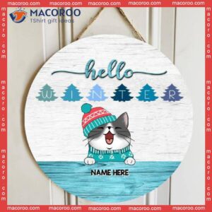 Hello Winter, Letters On Pine, Personalized Cat Wooden Signs