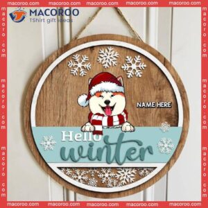 Hello Winter, Wooden, Personalized Dog Christmas Wooden Signs