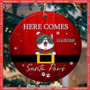 Here Comes Santa Paws, Pawprints & Belt Circle Ceramic Ornament, Bengals Christmas Ornaments