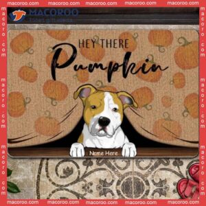 Hey There Pumpkin Dog Peeking From Curtain Holiday Doormat, Gifts For Lovers,fall Custom Doormat