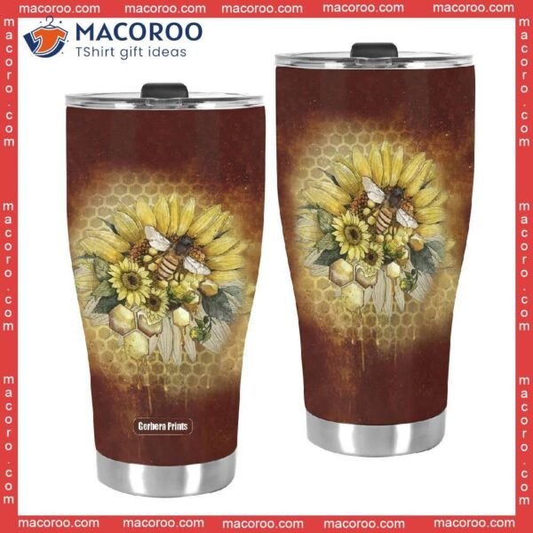 Hippie Bee With Sunflower Stainless Steel Tumbler