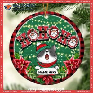 Ho Red Plaid Around Green Circle Ceramic Ornament, Cat Christmas Ornaments Personalized