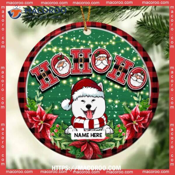 Ho Red Plaid Around Green Circle Ceramic Ornament, Custom Dog Ornaments