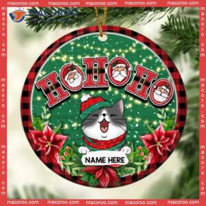 Ho Red Plaid Around Green Circle Ceramic Ornament, Personalized Cat Lovers Decorative Christmas Ornament