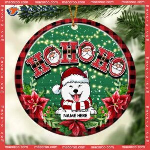 Ho Red Plaid Around Green Circle Ceramic Ornament, Personalized Dog Lovers Decorative Christmas Ornament