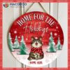 Home For The Holidays, Faded Red Wooden, Personalized Cat Christmas Wooden Signs