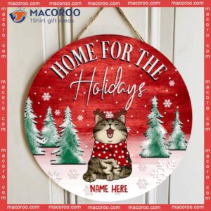 Home For The Holidays, Faded Red Wooden, Personalized Cat Christmas Wooden Signs