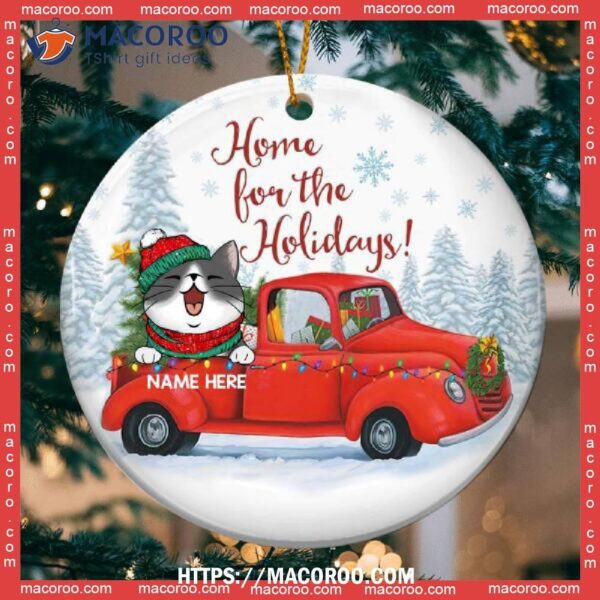 Home For The Holidays Red Truck Circle Ceramic Ornament, Bengals Christmas Ornaments
