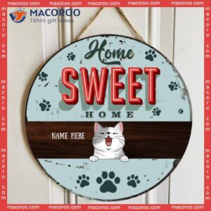 Home Sweet Home, Pastel Blue, Personalized Cat Wooden Signs