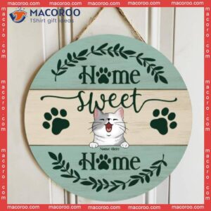 Home Sweet Home, Pastel Green Door, Personalized Cat Wooden Signs