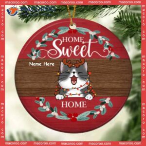 Home Sweet Home, Personalized Cat Christmas Ornament, Red Top And Bottom