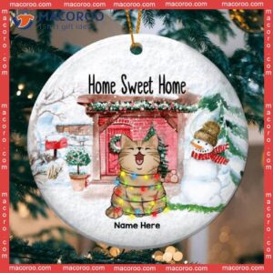 Home Sweet Home, Red Brick Wall House, Personalized Cat Christmas Ornament