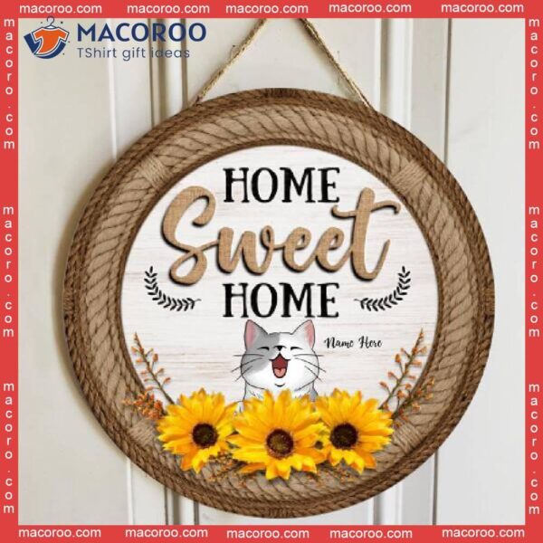 Home Sweet Home, Sunflowers Happy Cats, Personalized Cat Wooden Signs