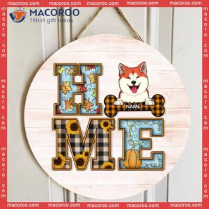 Home With Dog, Plaid Door Hanger, Pumpkin & Leaves, Personalized Dog Breed Front Decor