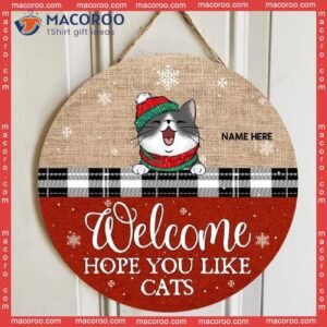 Hope You Like Cat Home Sweet Signs, Mom Gifts, Gift For Lovers, Jute Canvas Theme ,christmas Welcome Door Sign