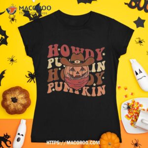 Howdy Pumpkin Cowboy Groovy Retro Halloween Spooky Season Shirt