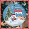 I Believe In Santa Paws White Blue Circle Ceramic Ornament, Golden Retriever Ornament