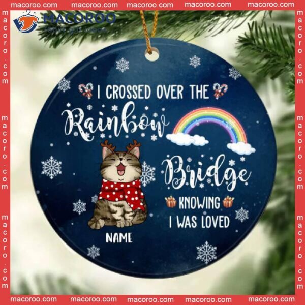 I Crossed Over The Rainbow Bridge, Cat Memorial Keepsake, Personalized Breeds Circle Ceramic Ornament