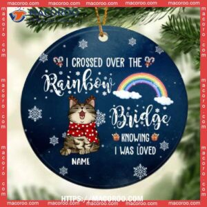 I Crossed Over The Rainbow Bridge, Personalized Breeds Circle Ceramic Ornament, Cat Lawn Ornaments