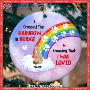 I Crossed The Rainbow Bridge, Circle Ceramic Ornament, Grey Cat Ornaments