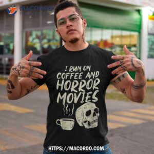 i run coffee horror movies skull skeleton fun halloween shirt skeleton masks tshirt