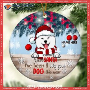 I’ve Been A Good Dog This Year Blue Circle Ceramic Ornament, Paw Print Ornament