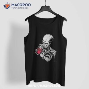 iced coffee skeleton drinking funny halloween skull shirt spooky scary skeletons tank top